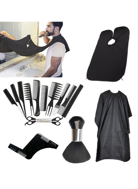 16-Piece Men's Beard Grooming and Haircut Kit, Shaping Comb & Brush Set, Barber Cape and Hair Dye Apron for Haircare and Styling