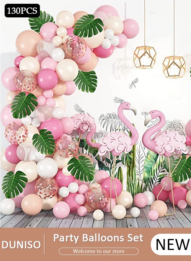 DUNISO 132 قطعة من بالونات DIY إكليل هاواي الصيفي للحفلات الاستوائية فلامنغو ديكور الحفلات أوراق النخيل الوردي الساخن الكروم الأخضر بالونات إكليل مثالية لحفلات استقبال المولود الجديد وحفلات الزفاف وحفلات أعياد الميلاد - Image 1