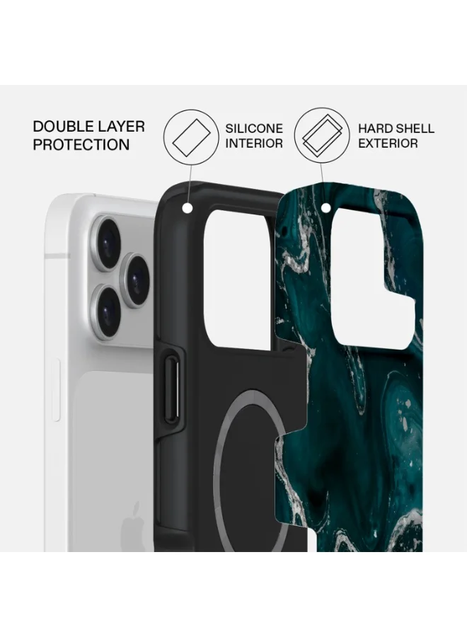 Mobcos Mobcos iPhone 17 Pro Max Teal Marble Premium Case Compatible with Hybrid Dual-Layer Hard Shell + Silicone Protection - Scratch-Resistant Shockproof Mobile Cover
