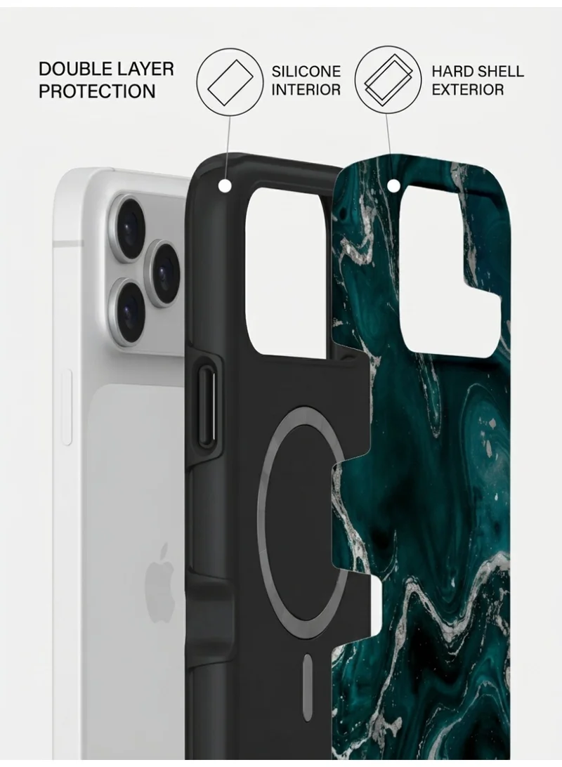 Mobcos Mobcos iPhone 17 Pro Max Teal Marble Premium Case Compatible with Hybrid Dual-Layer Hard Shell + Silicone Protection - Scratch-Resistant Shockproof Mobile Cover