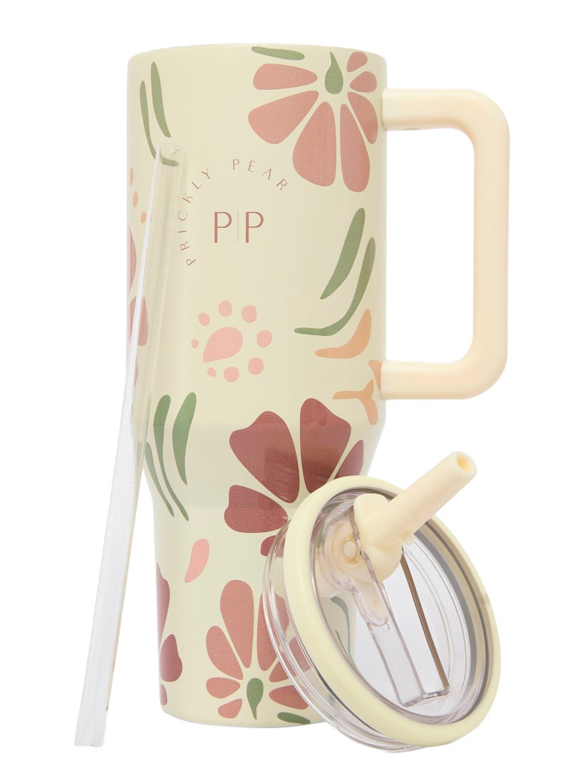 Prickly Pear Stainless Steel Water Bottle 40 Oz Hydrator Abstract Floral  - Image 1