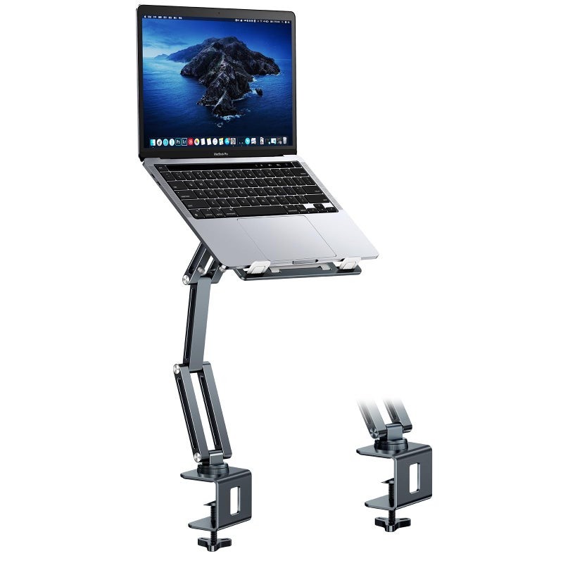 nediea Laptop Mount for Desk Tablet Arm Mount with 360 Rotating Aluminum Laptop Tray Adjustable Foldable Computer StandHolder Fit for 1117 Inch Laptops Grayish Green
