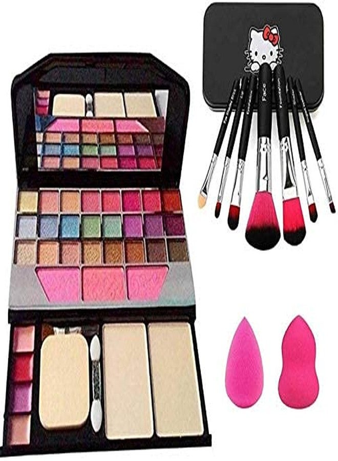 JAAYANSHA TYA 6155 Multicolour Makeup Kit with 7 Black Makeup Brushes Set and 2 Pink Beauty Blenders - (Pack of 10) - Image 1