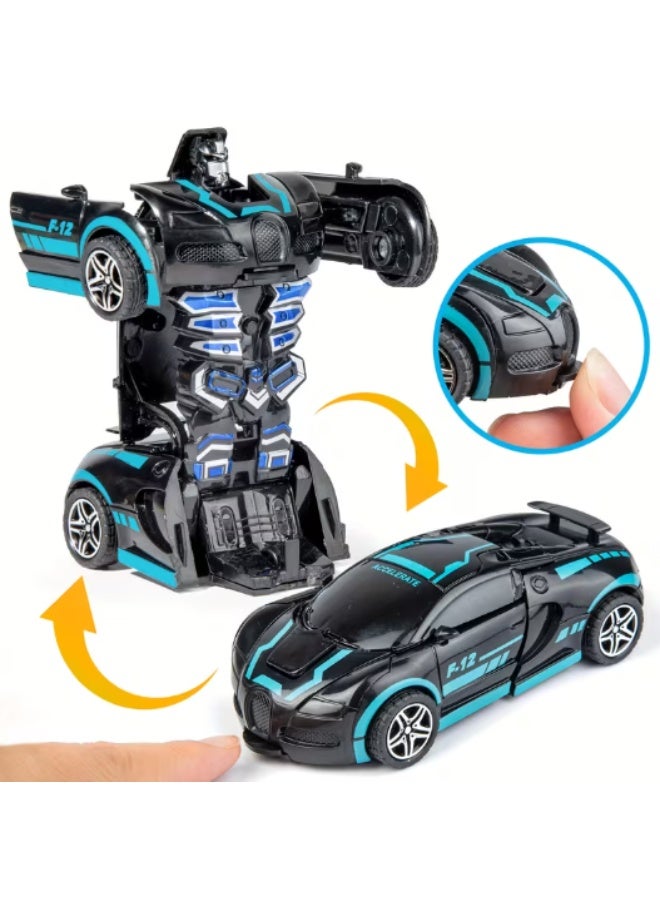 2-in-1 Transforming Robot Car Toy, Impact Transformation, Durable Plastic, Black/Blue - Image 1