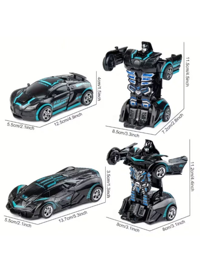 2-in-1 Transforming Robot Car Toy, Impact Transformation, Durable Plastic, Black/Blue - Image 2