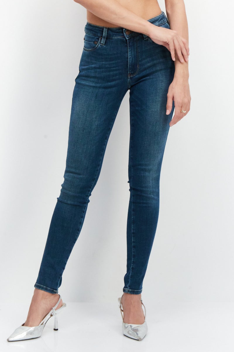 GUESS Women Skinny Fit Washed Denim Jeans, Blue - Image 1
