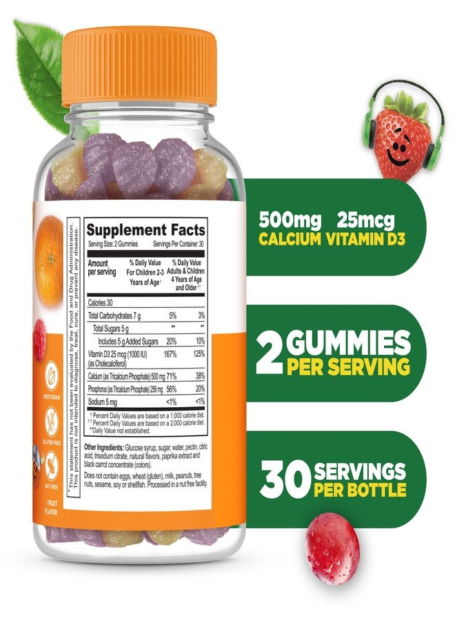 Lifeable Kids Calcium Gummies with Vitamin D3 | 500 mg Calcium with Vitamin D3 1000 IU | Great Tasting Calcium Supplement for Kids | for Bone Health and Teeth Growth | 60 Gummies - Image 2