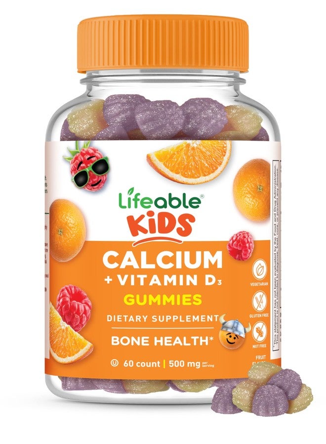Lifeable Kids Calcium Gummies with Vitamin D3 | 500 mg Calcium with Vitamin D3 1000 IU | Great Tasting Calcium Supplement for Kids | for Bone Health and Teeth Growth | 60 Gummies - Image 1