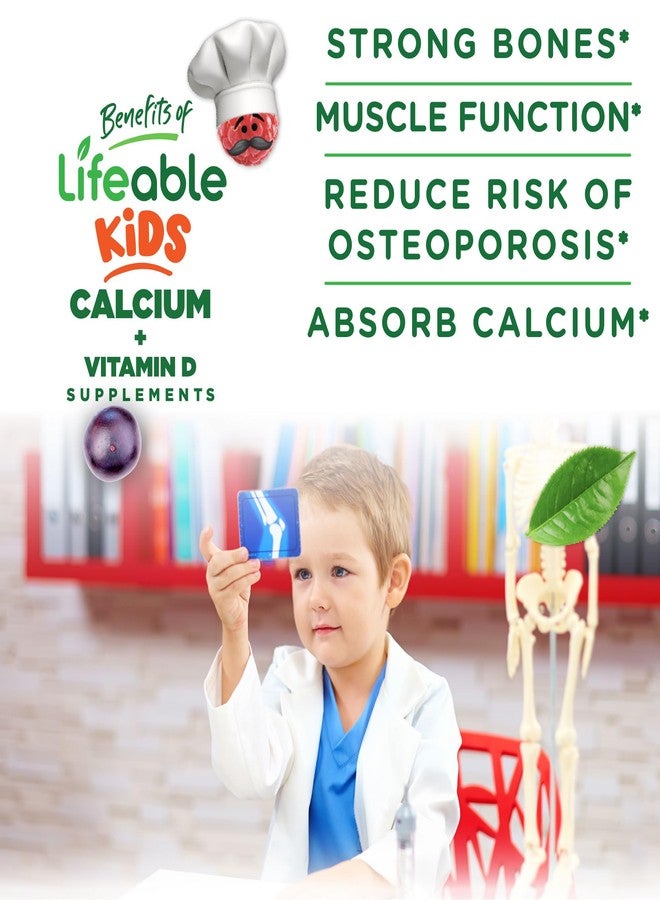Lifeable Kids Calcium Gummies with Vitamin D3 | 500 mg Calcium with Vitamin D3 1000 IU | Great Tasting Calcium Supplement for Kids | for Bone Health and Teeth Growth | 60 Gummies - Image 3