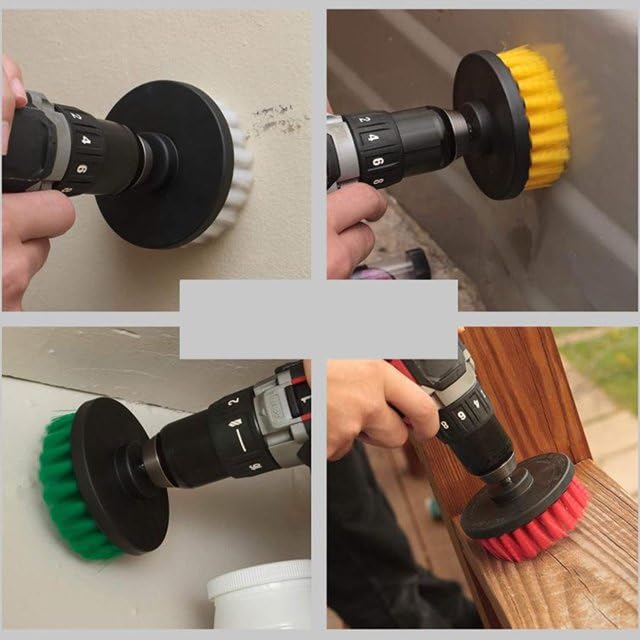 Inditrust Multifunctional Cleaning Scrubbing Plastic Brush Kit with 1/4" Hex Shank for Drill Attachment (Drill NOT Included) (3 Piece Set) - Image 3