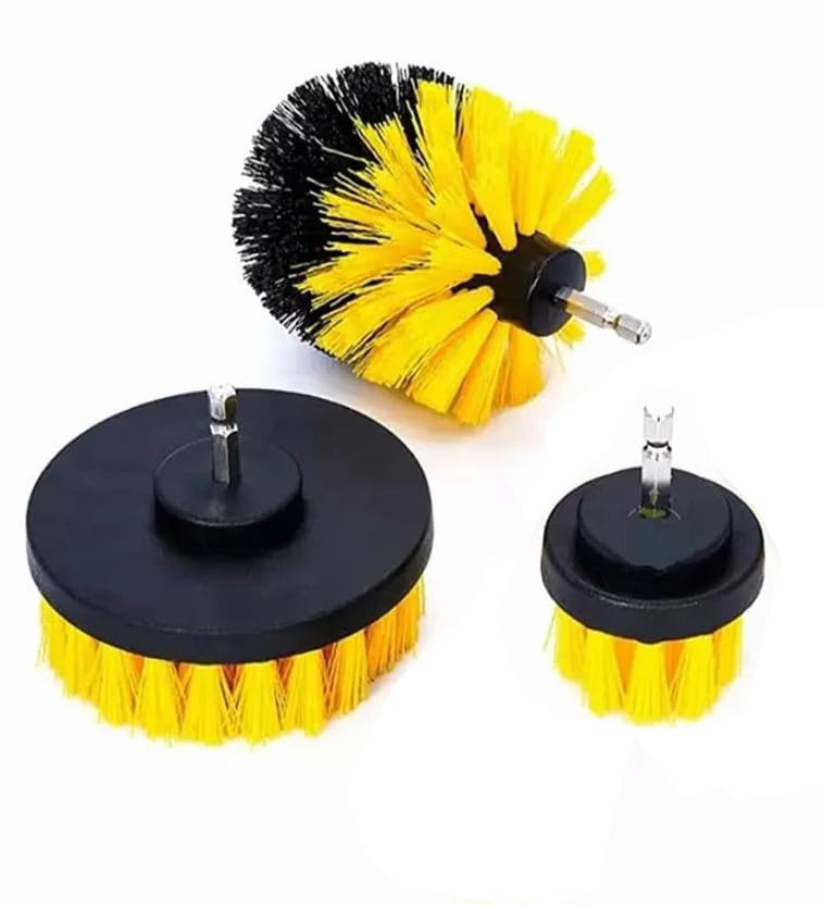 Inditrust Multifunctional Cleaning Scrubbing Plastic Brush Kit with 1/4" Hex Shank for Drill Attachment (Drill NOT Included) (3 Piece Set) - Image 1