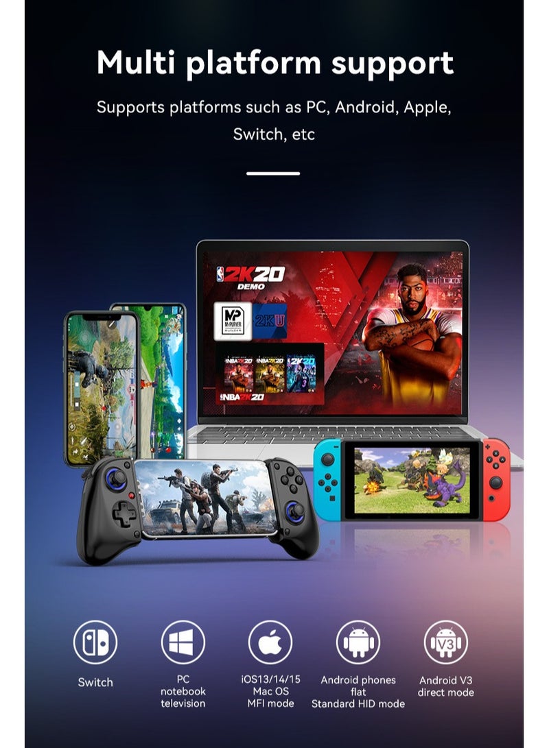 Classic Wireless Gamepad D11 Stretch Bluetooth Gaming Controller Hall Linear Trigger 3D Joystick Dual Motor Vibration Turbo Burst Function Support Android iOS PC Switch White - Image 4