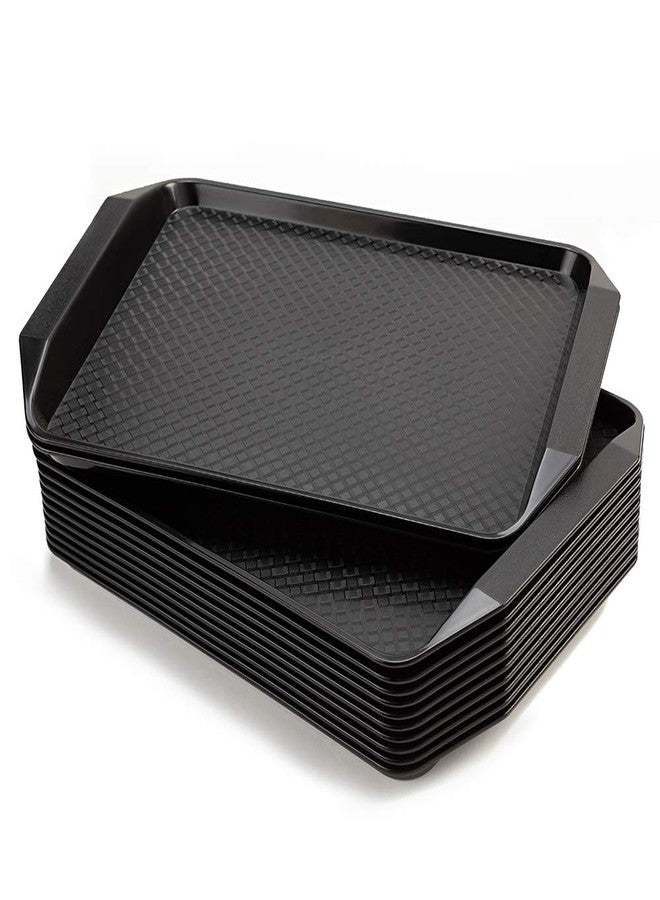 Eslite Plastic Fast Food Serving Tray,16.95 by 11.82-Inch,Set of 12 (Black) - Image 1