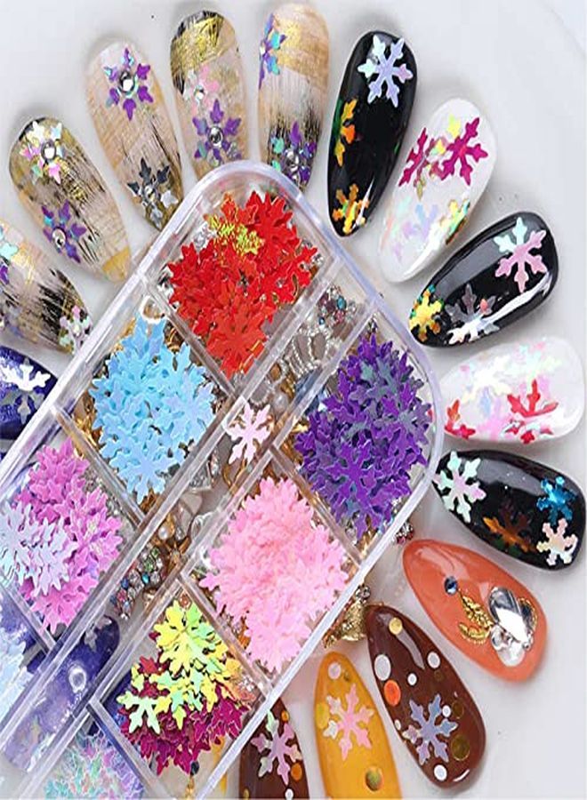 EBANKU 4 Boxes Christmas Snowflake Nail Sequins Glitter Holographic Laser Snowflakes Flake Nail Glitter Confetti Tree Sparkly Nail Sequin For Acrylic Nail Craft Decoration  - Image 2