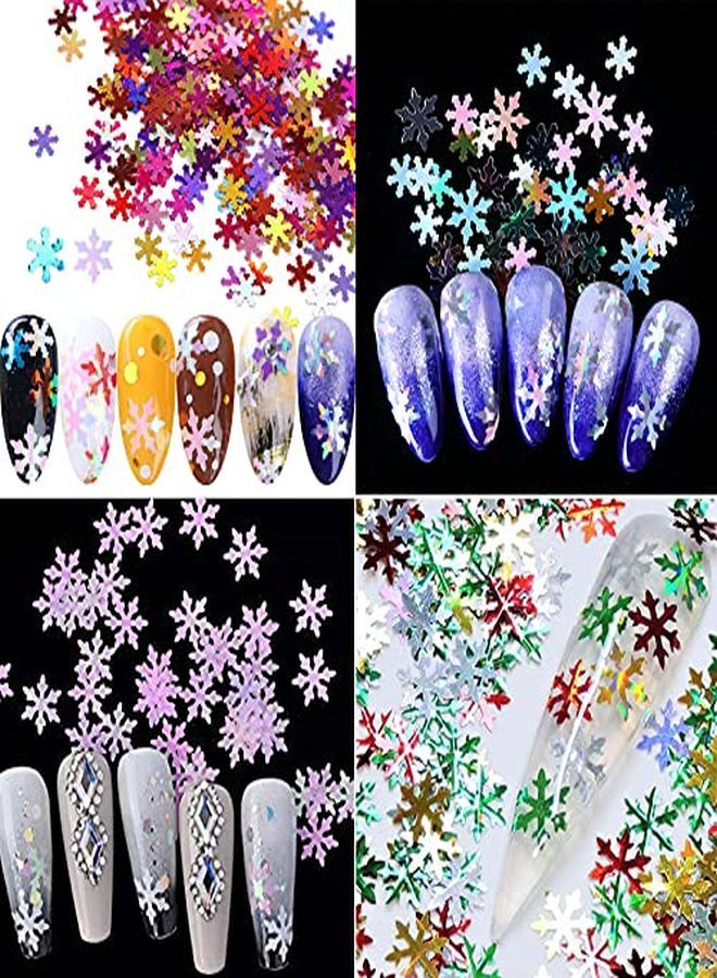 EBANKU 4 Boxes Christmas Snowflake Nail Sequins Glitter Holographic Laser Snowflakes Flake Nail Glitter Confetti Tree Sparkly Nail Sequin For Acrylic Nail Craft Decoration  - Image 5