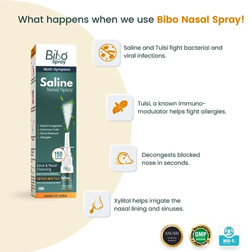 Bibo Spray | Saline Nasal Spray | Fortified With Tulsi & Xylitol | Immunity Booster | Pump Spray | Premium Ayurveda | 15Ml - Image 3