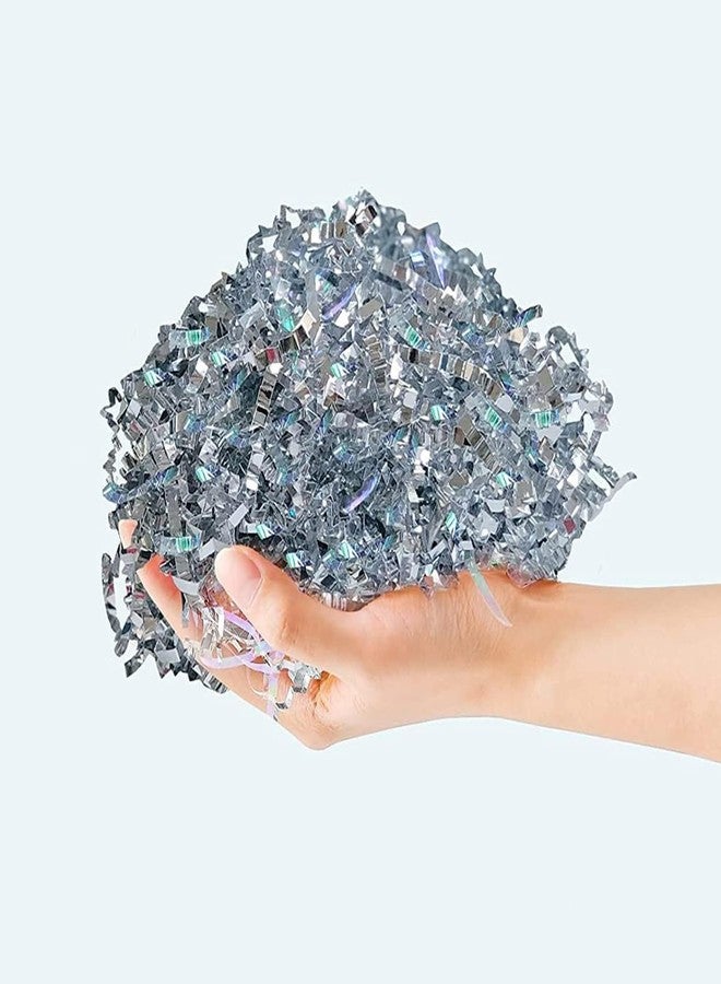 PAPER FAIR Metallic Iridescent Silver Crinkle Cut Paper Shredded Filler, 5OZ Sparkle Crystal Unicorn Silver Paper Shreds Raffia Tissue, Craft Bedding Cushion, For Christmas Gifts Wedding Birthday - Image 2