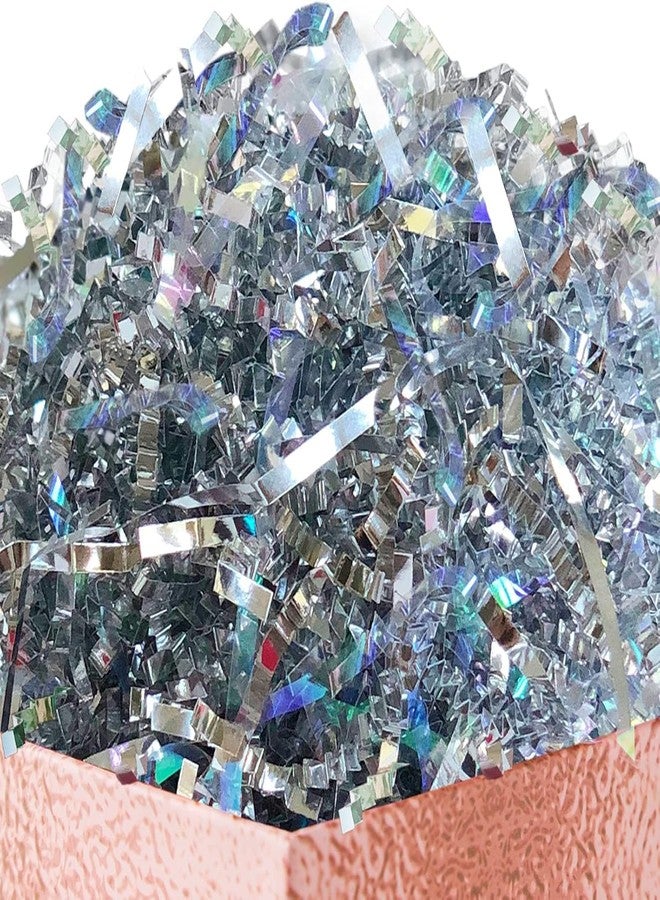 PAPER FAIR Metallic Iridescent Silver Crinkle Cut Paper Shredded Filler, 5OZ Sparkle Crystal Unicorn Silver Paper Shreds Raffia Tissue, Craft Bedding Cushion, For Christmas Gifts Wedding Birthday - Image 1