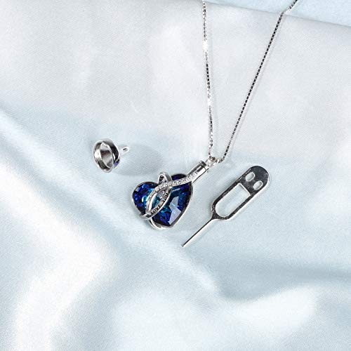 AOBOCO Heart URN Necklace for Women Engraved I love you Sterling Silver Cremation Necklace for Ashes Embellished with Crystals from Austria, Fine Keepsake Memorial Cremation Jewelry for Ashes - Image 2