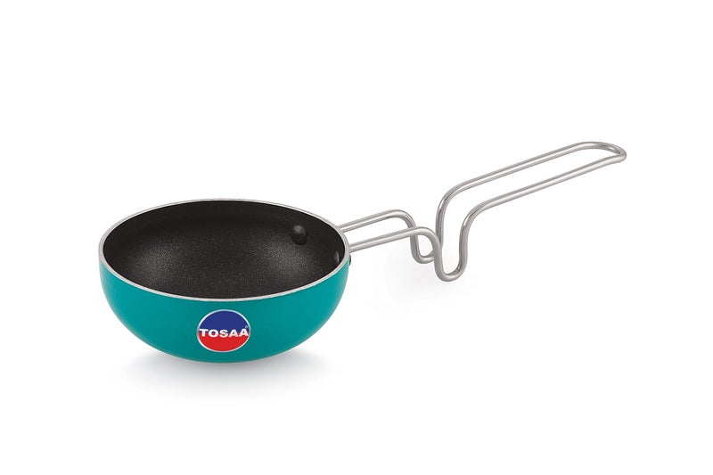 TOSAA Non Stick Tadka Pan, 11cm, | Vaghar Pan | Chounk Pan | Baghar Pan for Frying Dal/Spices | Flame Safe | Gas Stove Safe | Stainless Steel Wired Handle | Scratch Resistant, Amber - Image 4
