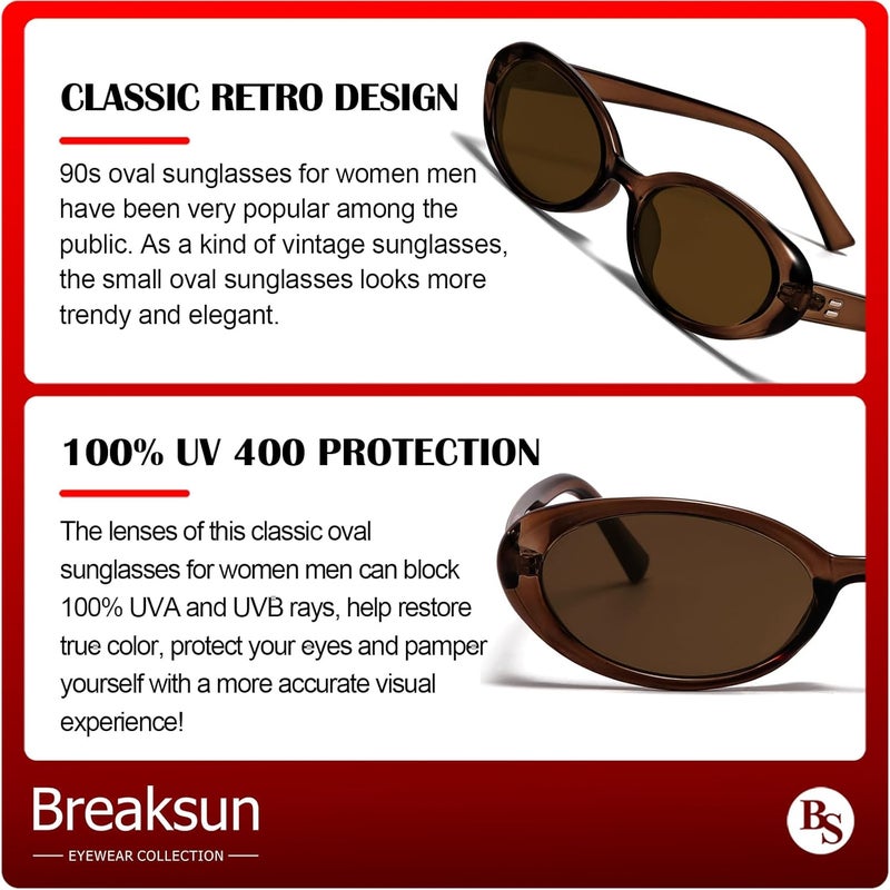 Breaksun Retro Oval Sunglasses for Women Men Fashion Small Oval Sunglasses 90s Vintage Shades - Image 5