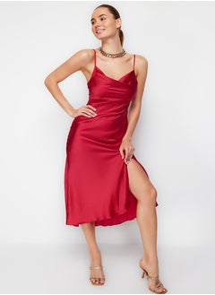 trendyol Red Lined Woven Satin Evening Dress TPRSS19BB0058  - Image 1