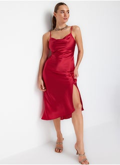 trendyol Red Lined Woven Satin Evening Dress TPRSS19BB0058  - Image 3
