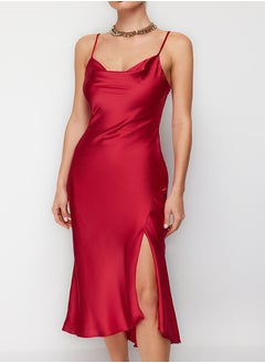 trendyol Red Lined Woven Satin Evening Dress TPRSS19BB0058  - Image 4
