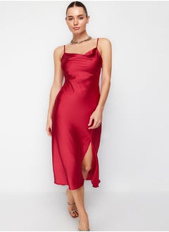 trendyol Red Lined Woven Satin Evening Dress TPRSS19BB0058  - Image 2