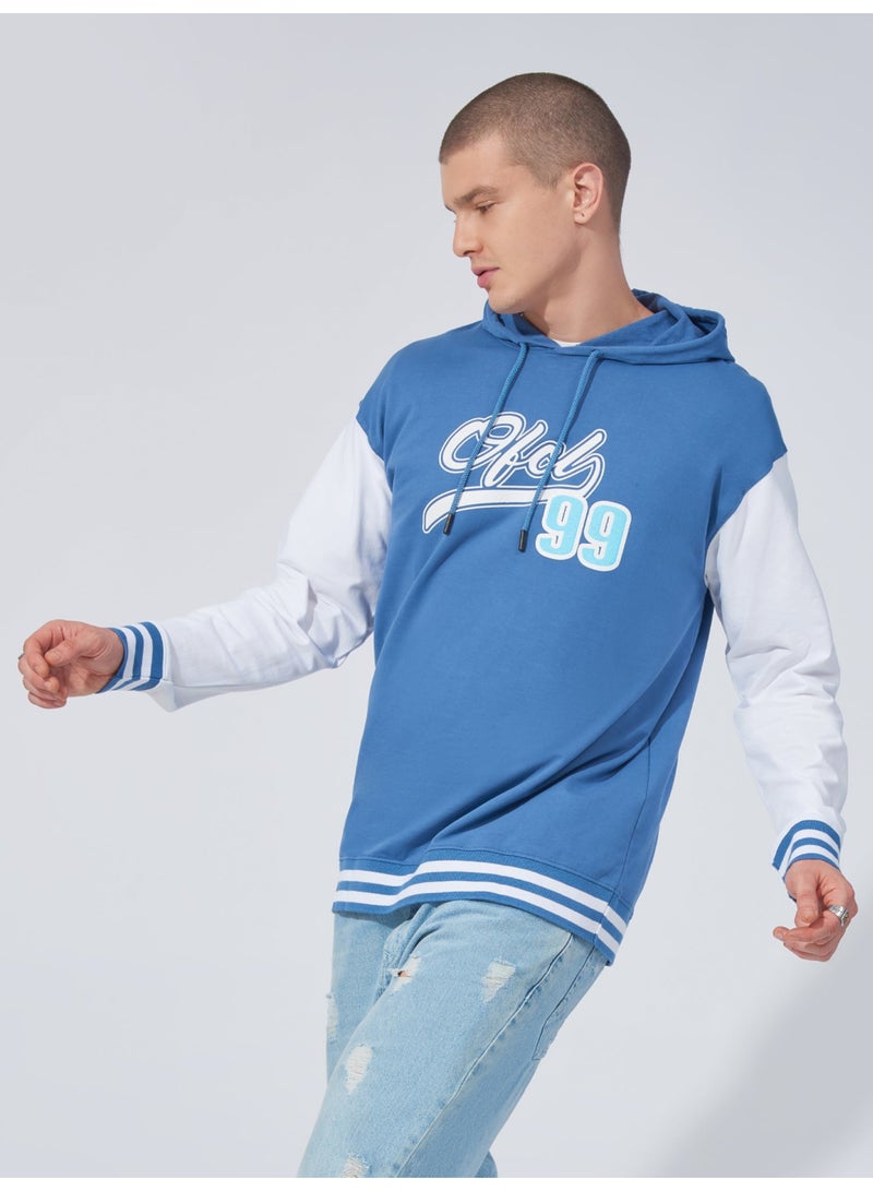 Maniac Mens Printed Hooded Neck Full Sleeve Denim Blue and White Cotton Sweatshirt - Image 3