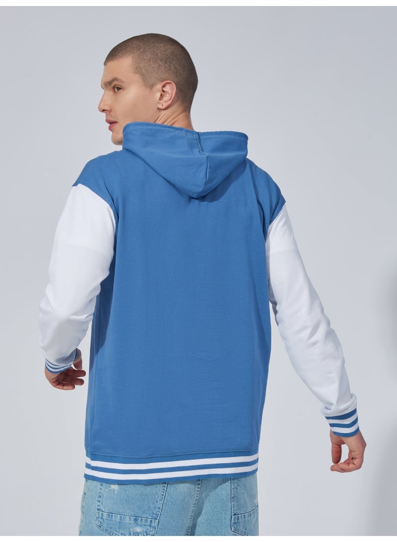 Maniac Mens Printed Hooded Neck Full Sleeve Denim Blue and White Cotton Sweatshirt - Image 4