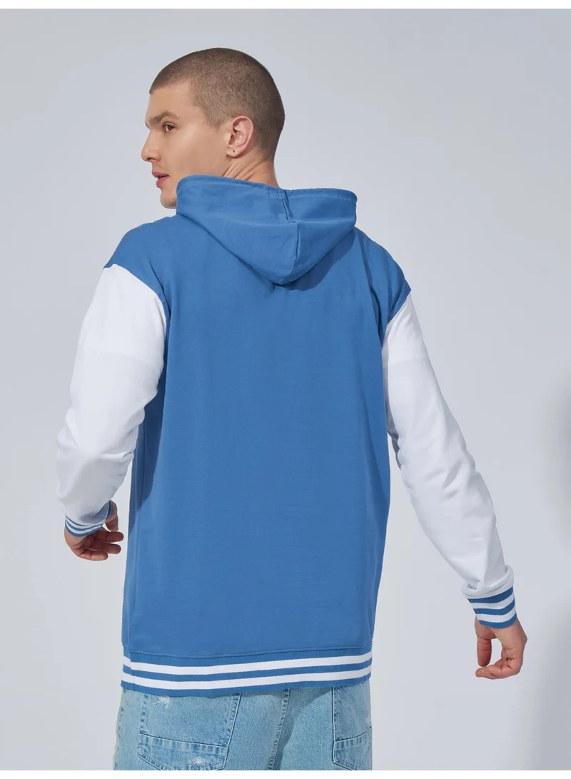Maniac  Maniac Mens Printed Hooded Neck Full Sleeve Denim Blue and White Cotton Sweatshirt for Men | Best Price UAE