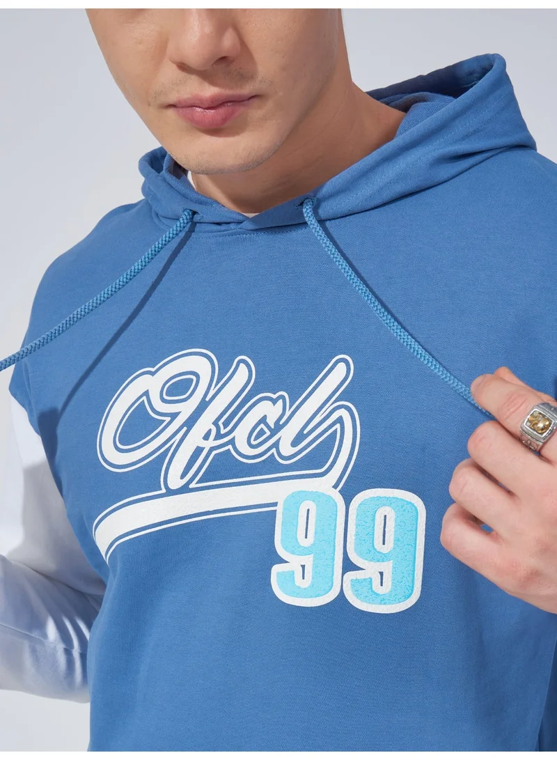 Maniac  Maniac Mens Printed Hooded Neck Full Sleeve Denim Blue and White Cotton Sweatshirt for Men | Best Price UAE