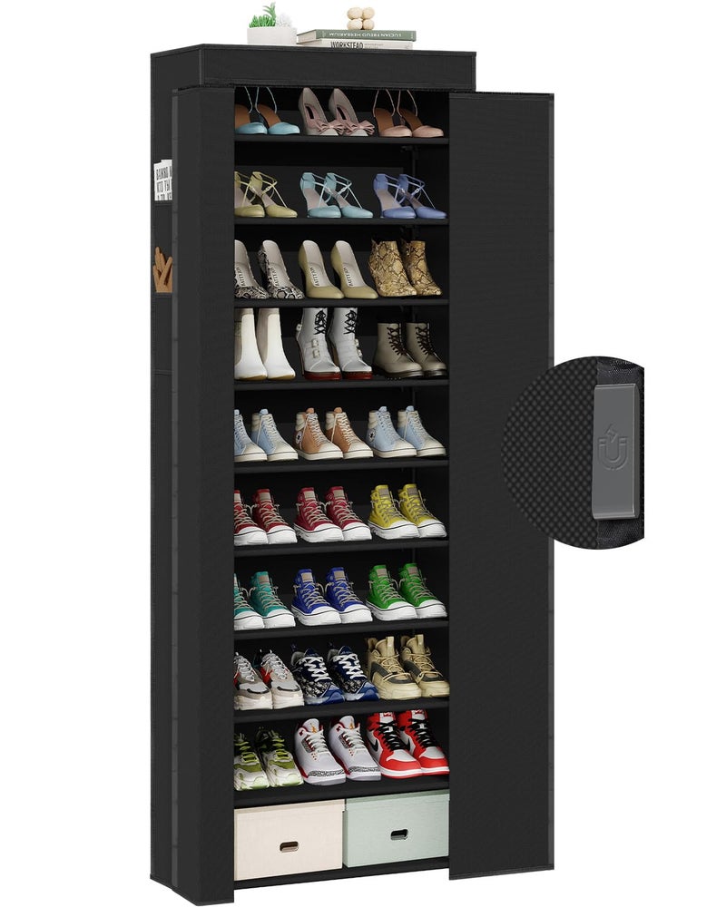 Lazydrop Shoe Rack with Cover, Tall Shoe Rack with Magnetic Closure Cover, 10 Tier Shoe Organizer Storage for 34-37 Pairs Shoes and Boots Large Capacity Shoe Cabinet for Closet, Entryway, Dorm, Garage - Image 1