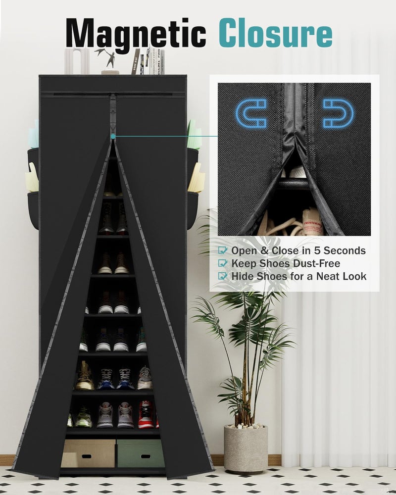 Lazydrop Shoe Rack with Cover, Tall Shoe Rack with Magnetic Closure Cover, 10 Tier Shoe Organizer Storage for 34-37 Pairs Shoes and Boots Large Capacity Shoe Cabinet for Closet, Entryway, Dorm, Garage - Image 2
