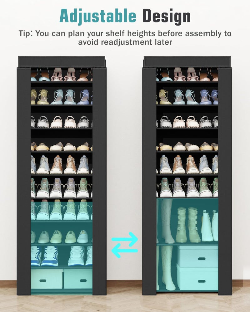 Lazydrop Shoe Rack with Cover, Tall Shoe Rack with Magnetic Closure Cover, 10 Tier Shoe Organizer Storage for 34-37 Pairs Shoes and Boots Large Capacity Shoe Cabinet for Closet, Entryway, Dorm, Garage - Image 5