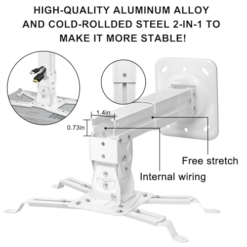 2-Be-Best Heavy Duty Projector Mount Max Load 45lbs / 21kg Extendable 11.4-15.3in / 29-39cm Projectors Ceiling Mount Universal Projector Mounts Angle Adjustable Strong White - Image 3