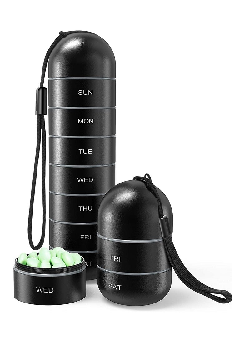 Suntown Pill Organizer, Metal Moisture Proof Weekly, Stackable Aluminum Alloy BPA Free Travel Hiking 7 Day Pill Box Case Waterproof and Large Compartment to Hold Pills, Vitamins, Fish Oil, Supplements - Image 1