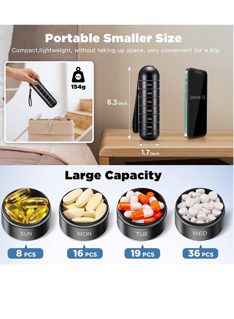 Suntown Pill Organizer, Metal Moisture Proof Weekly, Stackable Aluminum Alloy BPA Free Travel Hiking 7 Day Pill Box Case Waterproof and Large Compartment to Hold Pills, Vitamins, Fish Oil, Supplements - Image 2