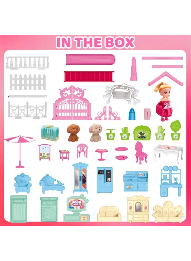 Doll House for Girls,13 Rooms Dollhouse with Dolls Figure, Puppies,Furnitures, Accessories, Toddler Playhouse Gift for for 3 4 5 6 7 8 9 10 Year Old Girls Toys (Pink) - Image 2