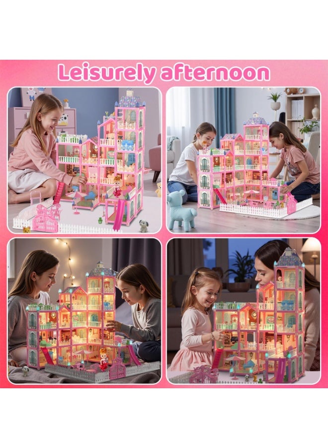 Doll House for Girls,13 Rooms Dollhouse with Dolls Figure, Puppies,Furnitures, Accessories, Toddler Playhouse Gift for for 3 4 5 6 7 8 9 10 Year Old Girls Toys (Pink) - Image 5