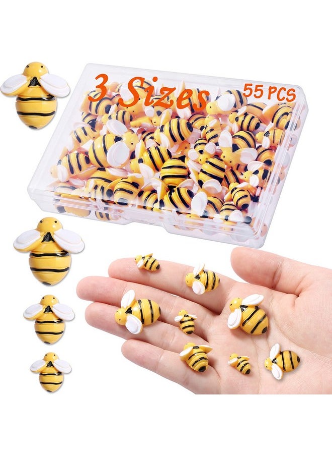 MIKIMIQI - 55 Pcs Tiny Resin Bees Decor Bumble Bee Embellishment Resin Bees Craft Decorations With Storage Box For Diy Craft Wreath Scrapbooking Party Home Decor, 0.98 Inch, 0.74 Inch, 0.55 Inch - Image 1