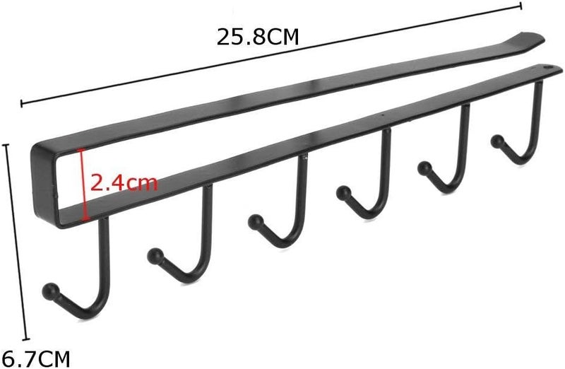 6 Hooks Under Shelf Multi-Functional Kitchen Hanging Cup Holder - Black, Stainless Steel - Image 4