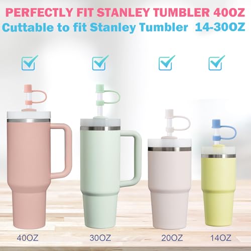 LUCKINEE 6 Plastic Straws Reusable for Stanley Tumbler 30 oz 40 oz, 12 Inch Straight Replacement Straw with 6 Colorful Straw Covers, 2 Cleaning Brushes for Stanley Cup Accessories - Image 3