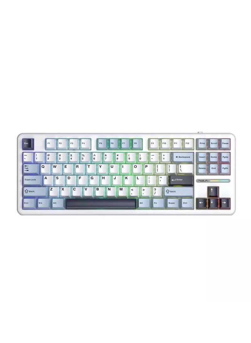AULA F87 Pro Wireless Mechanical Keyboard Tri-mode,87 key layou,White Blue - Image 1