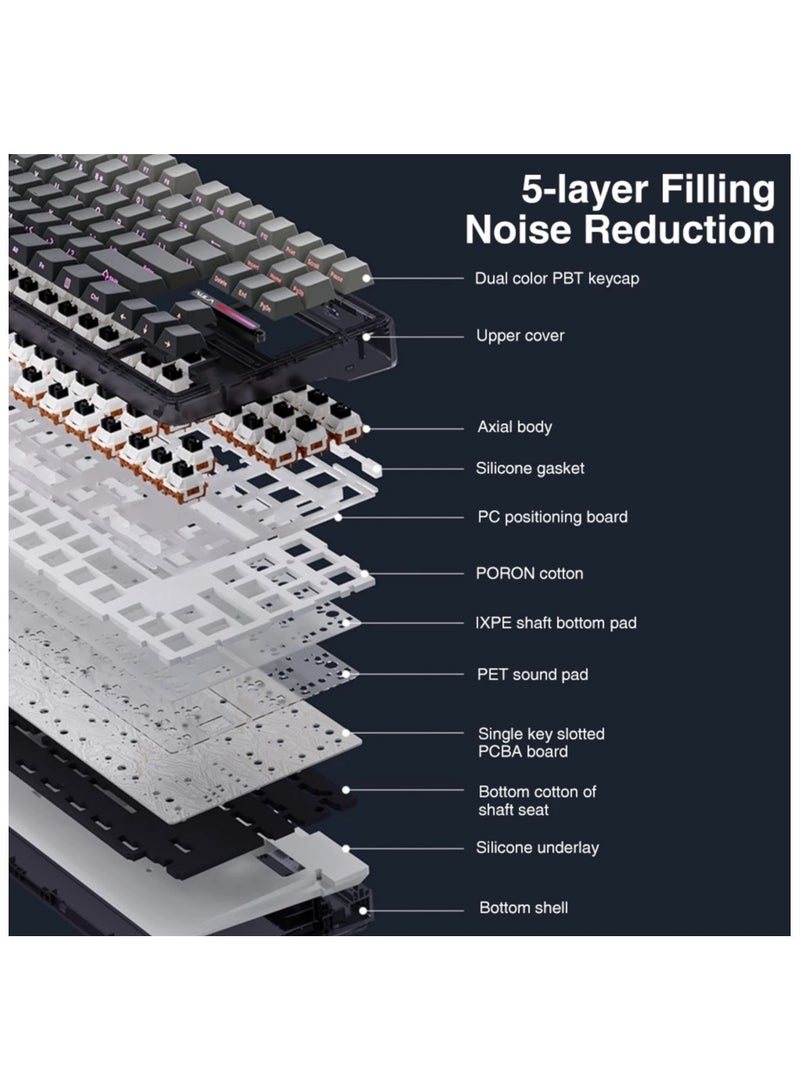 AULA F87 Pro Wireless Mechanical Keyboard Tri-mode,87 key layou,White Blue - Image 4