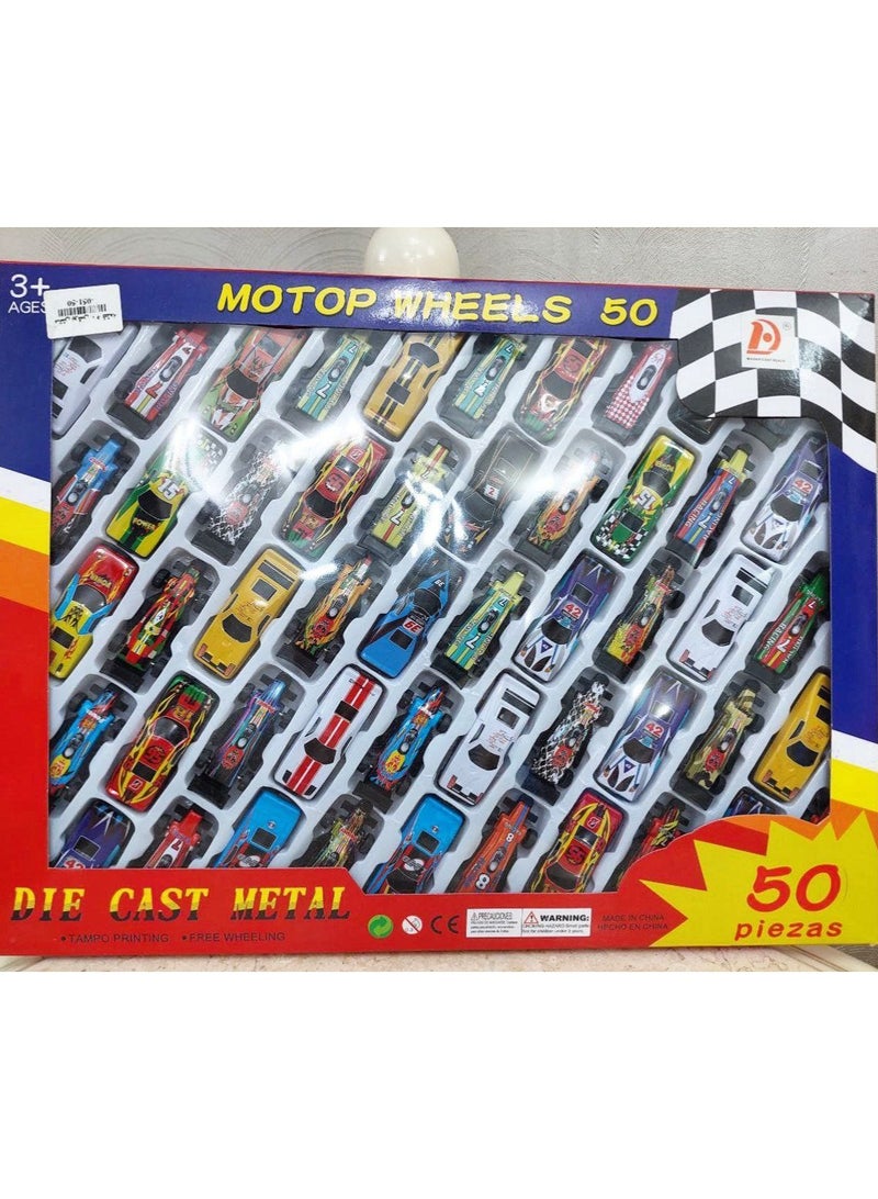 مجموعة سيارات معدنية للأطفال - 50 سيارة سباق متعددة الألوان، مصنوعة من معدن قوي، مناسبة لعمر 3 سنوات فأكثر، حركة سلسة بدون بطارية، مثالية للهواة والمجموعات - Image 1