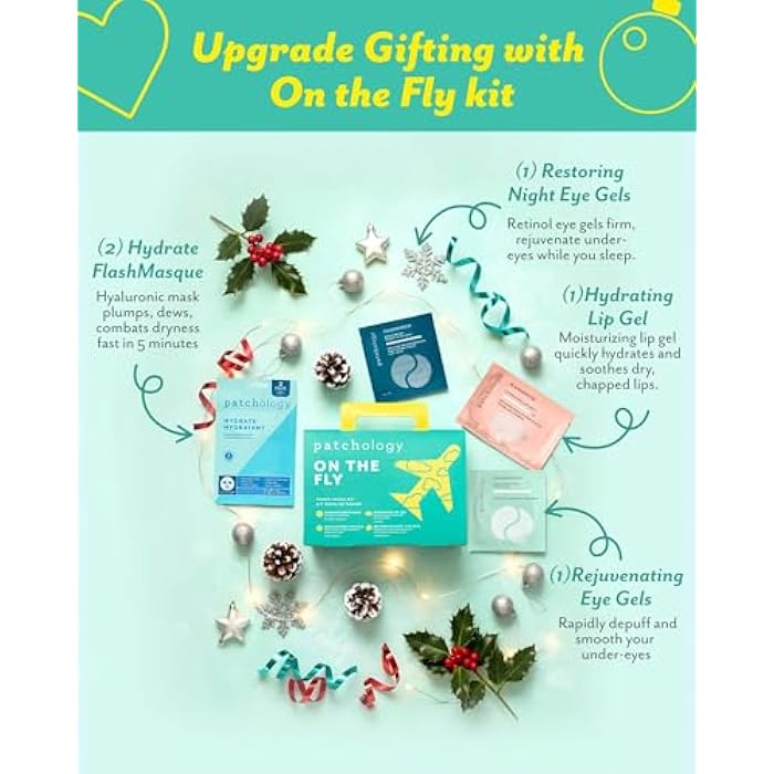 Patchology On The Fly Travel Skincare Kit, Travel-Friendly Hydrating Skin Essentials, Includes 2 Pairs of Eye Patches, 2 Hydrating Face Mask Sheets & 1 Lip Mask, Christmas Gifts & Stocking Stuffers - Image 4