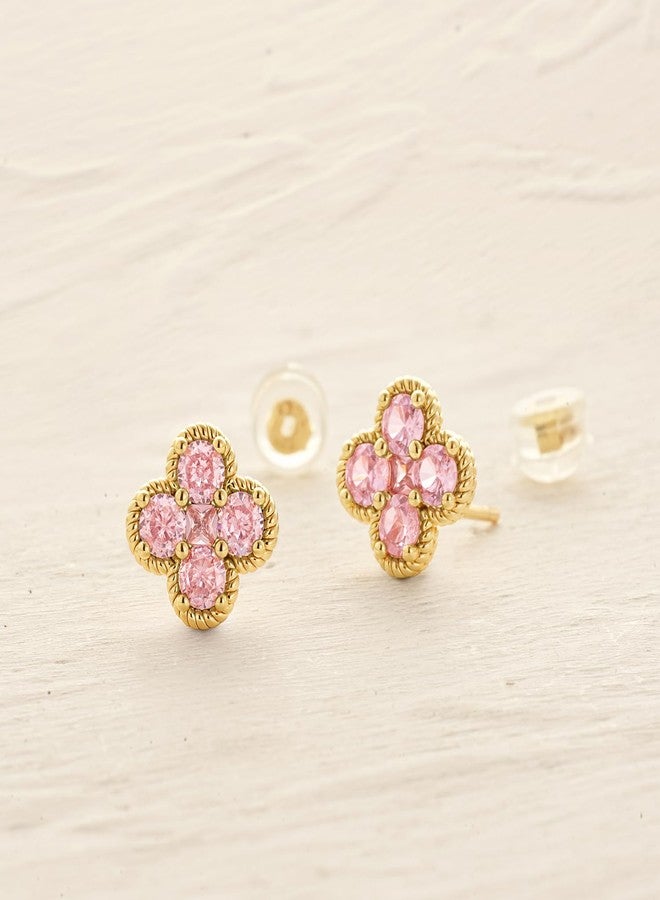 MYEARS Stud Earrings for Women Gold Flower Four-leaf-clover 12 Month Birthstone 14K Small Simple Hypoallergenic Birthday Gift Jewelry, One Size, Brass Metal Yellow Gold, Cubic Zirconia - Image 5