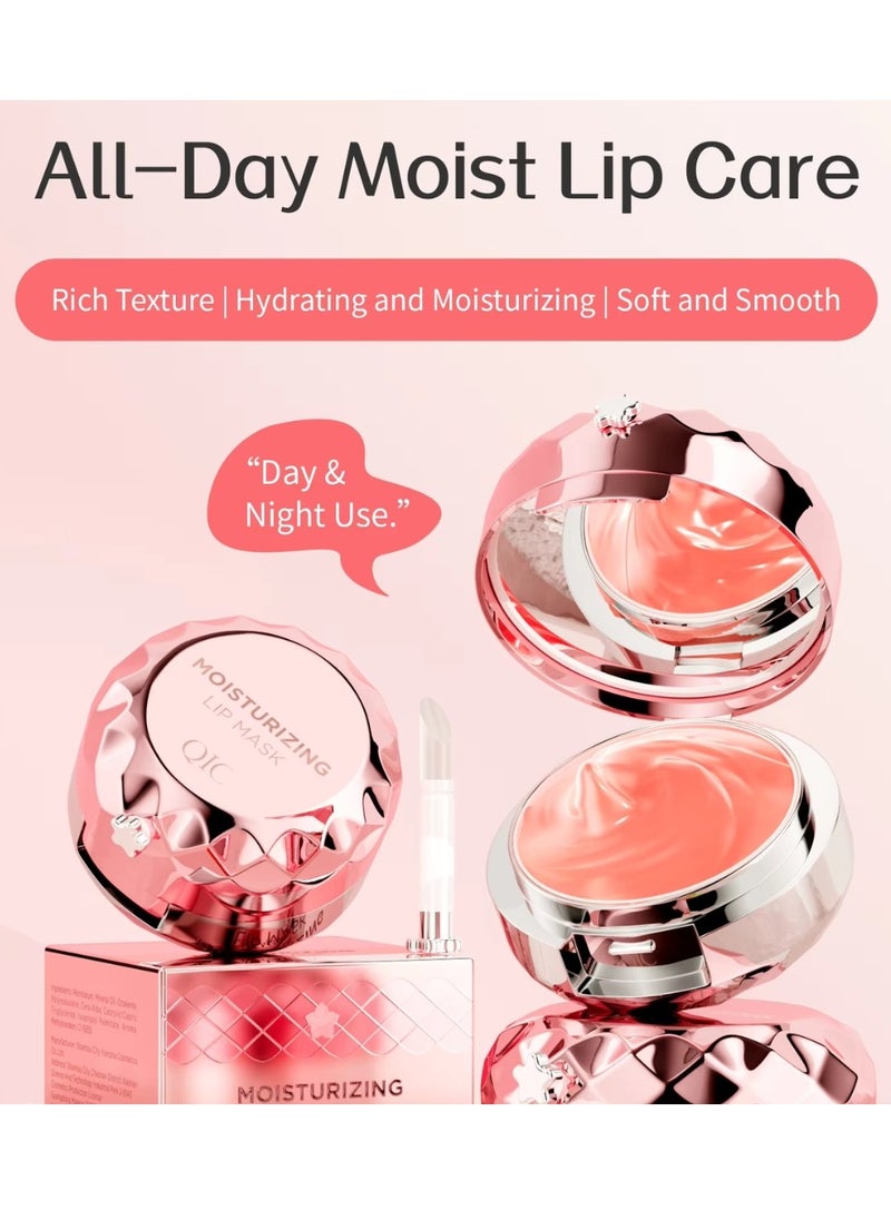 QIC - Moisturizing Lip Mask Lip Sleeping Mask Lip Mask with Brush and Mirror for Day & Night Repair, Reduce Lip Lines & Wrinkles, Soft Smooth Hydrating Rich Texture Lips Sleep Mask 12g - Image 1
